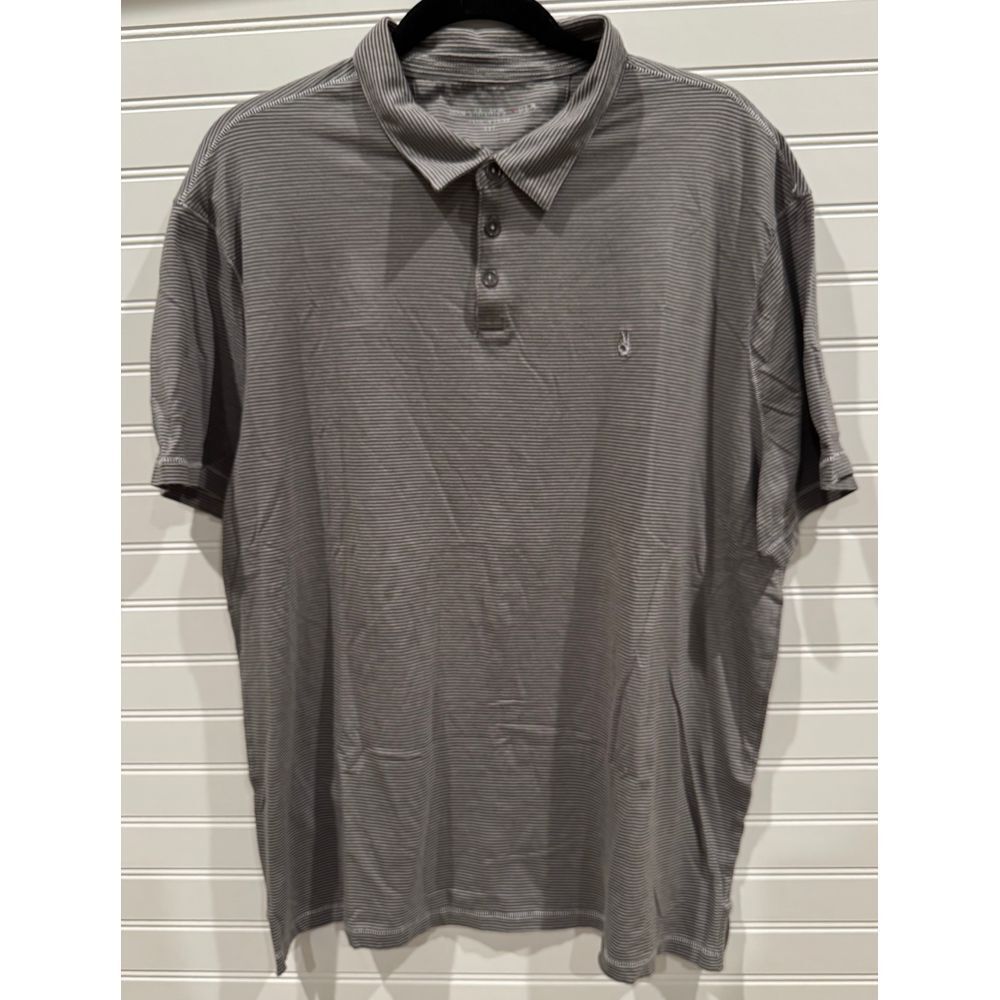 John Varvatos USA Gray Striped Polo Shirt with Peace Sign Logo Men's XXL